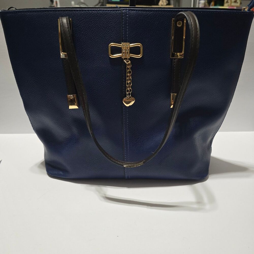BELLA VITA Handbag Tote Women's Blue Large PU Leather Insulated PortoVino wine